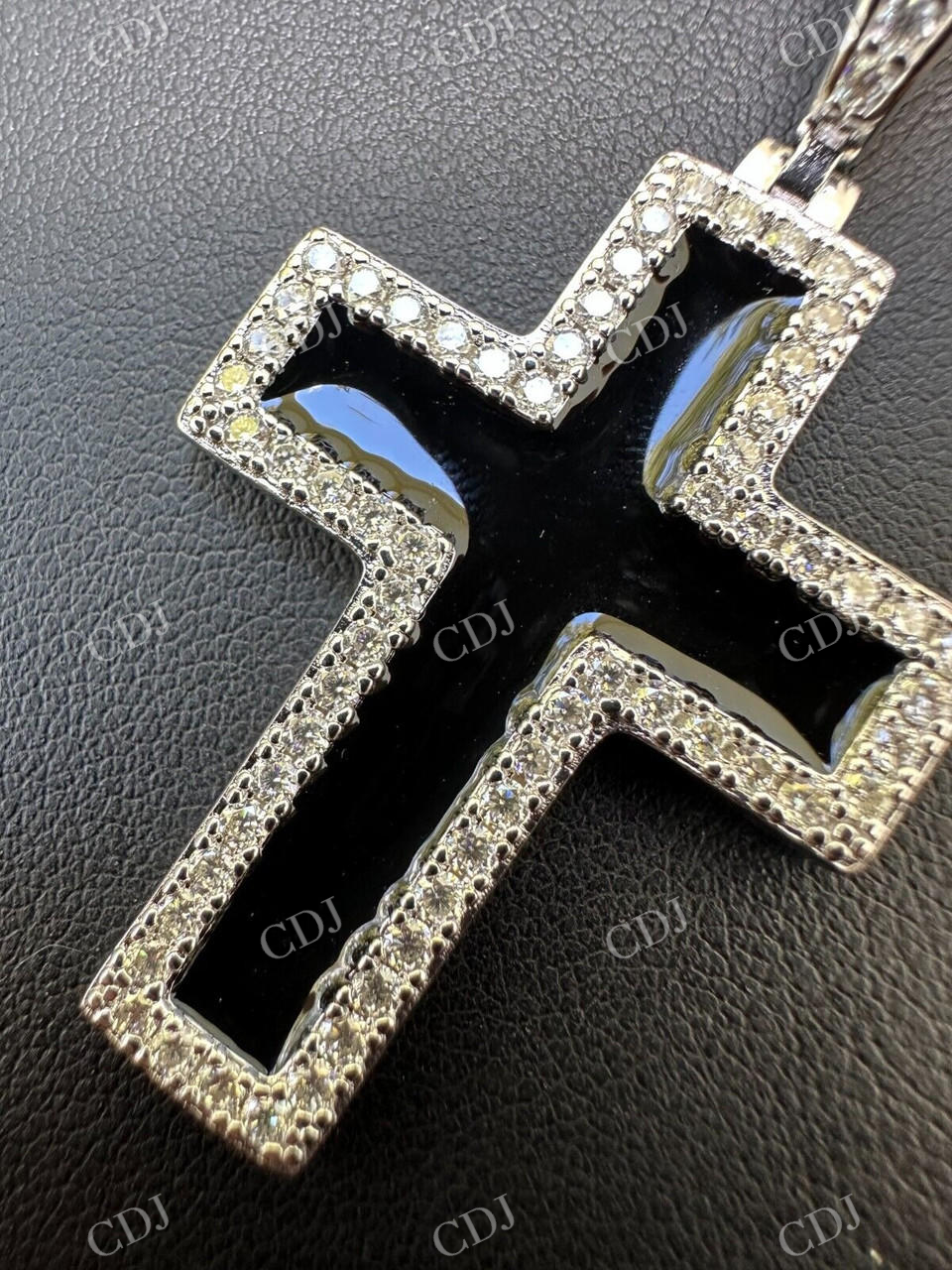 925 Sterling Silver Black Enamel Cross Pendant  customdiamjewel   