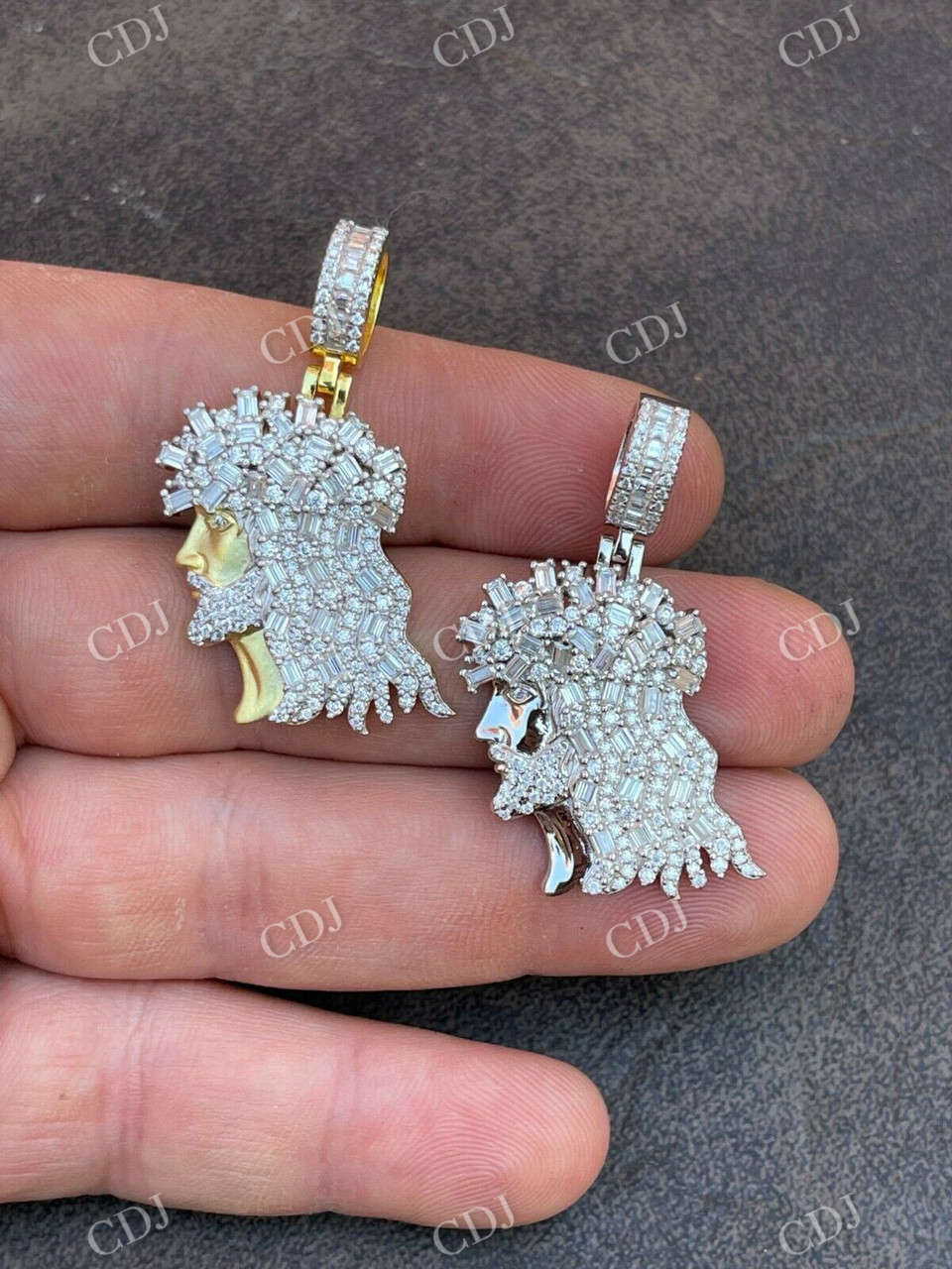 Baguette Diamond Iced Bust Jesus Pendant  customdiamjewel   