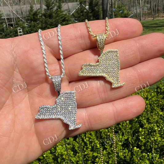 New York State Shape Solid Gold Pendant  customdiamjewel   