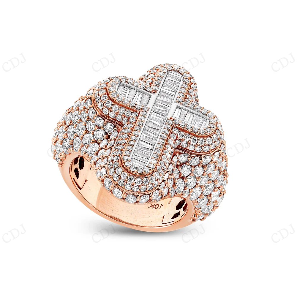 Sterling silver Moissanite Gold Plated Cross Baguette Diamond Ring hip hop jewelry CustomDiamJewel