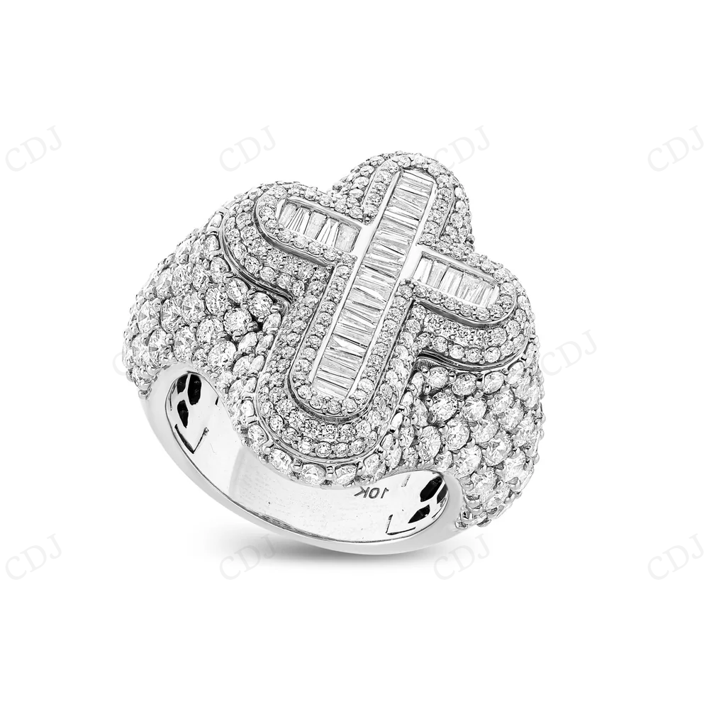 Sterling silver Moissanite Gold Plated Cross Baguette Diamond Ring hip hop jewelry CustomDiamJewel