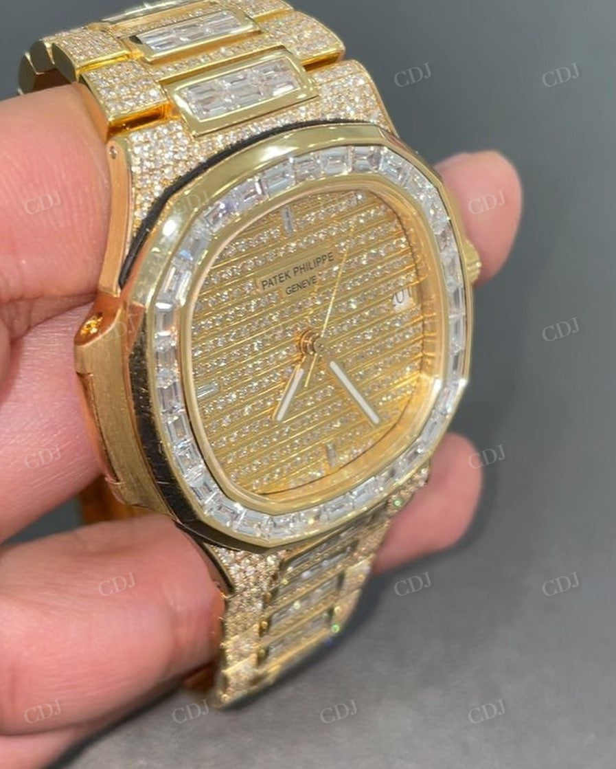 Full Yelllow Patek Philippe Iced Out Moissanite Diamond Custom Watch customdiamjewel