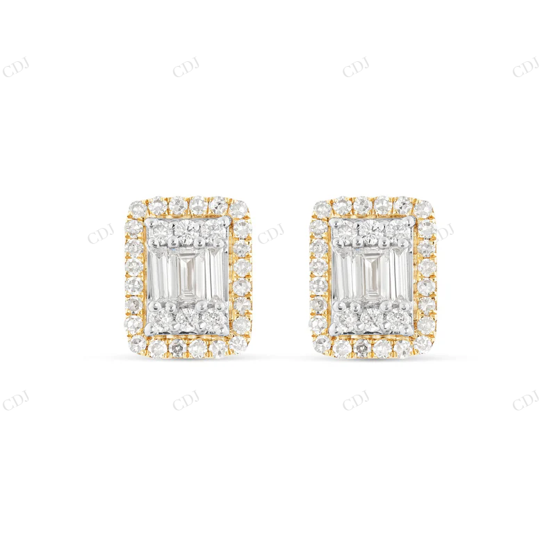 Baguette illusion Moissanite Diamond Stud Earrings Stud earrings CustomDiamJewel