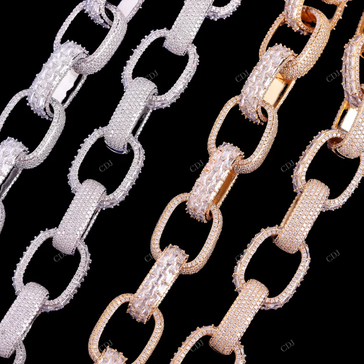 VVS1 Moissanite 925 Sterling Silver link Chain Gift For Him CustomDiamJewel