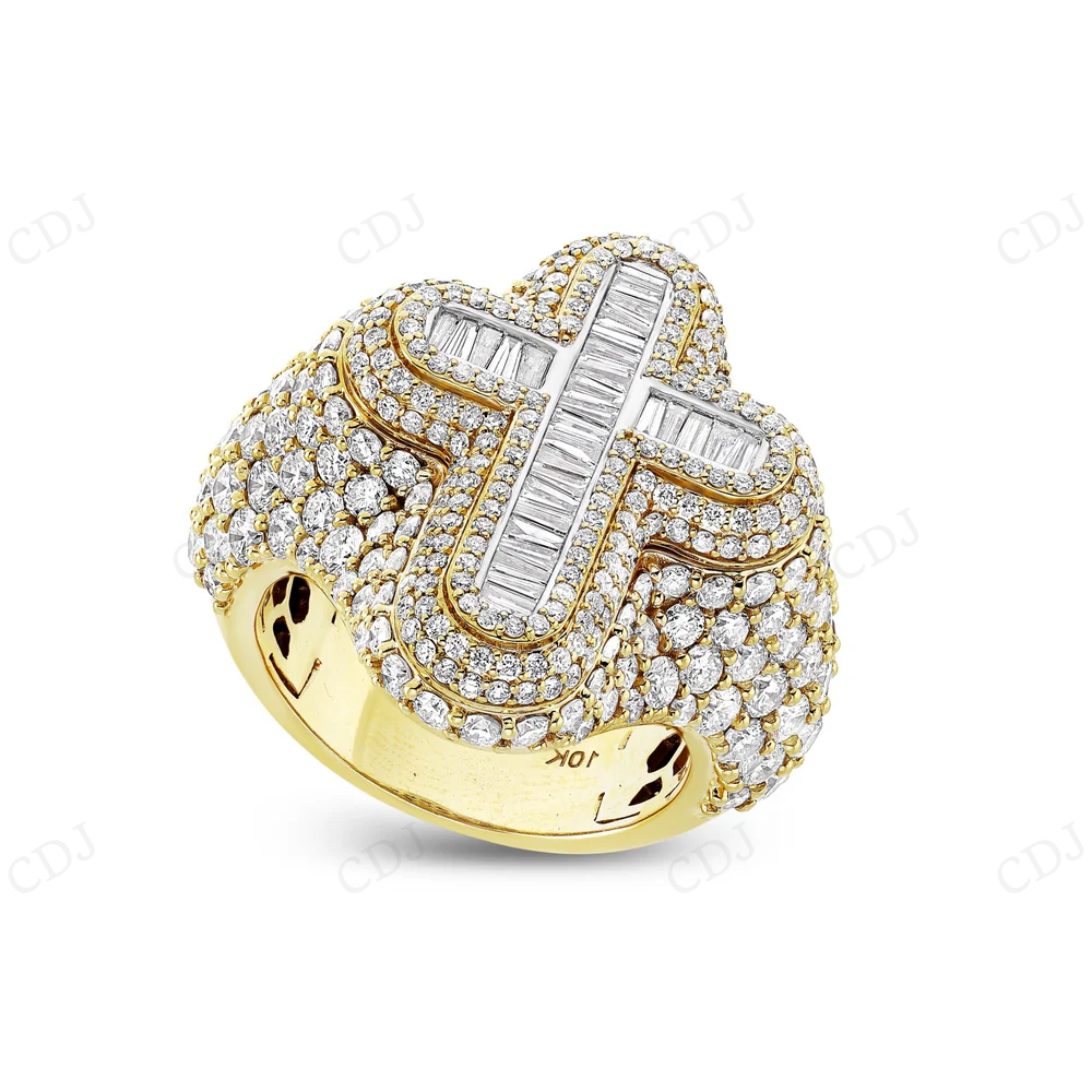 Sterling silver Moissanite Gold Plated Cross Baguette Diamond Ring hip hop jewelry CustomDiamJewel