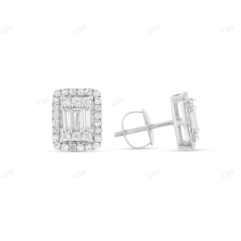 Baguette illusion Moissanite Diamond Stud Earrings Stud earrings CustomDiamJewel