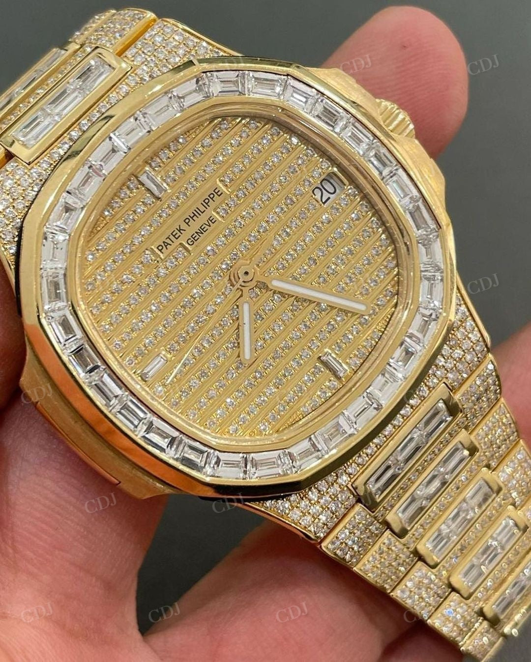 Full Yelllow Patek Philippe Iced Out Moissanite Diamond Custom Watch customdiamjewel