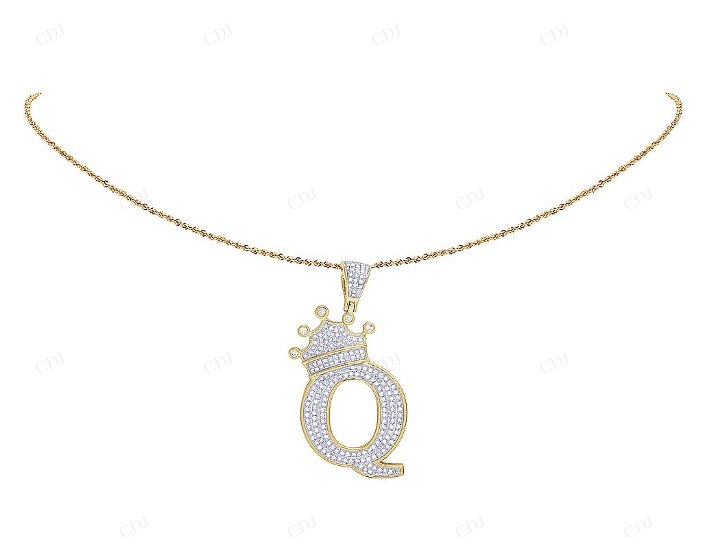 2" Natural Diamond Gold Initial Q Letter Pendant CustomDiamJewel