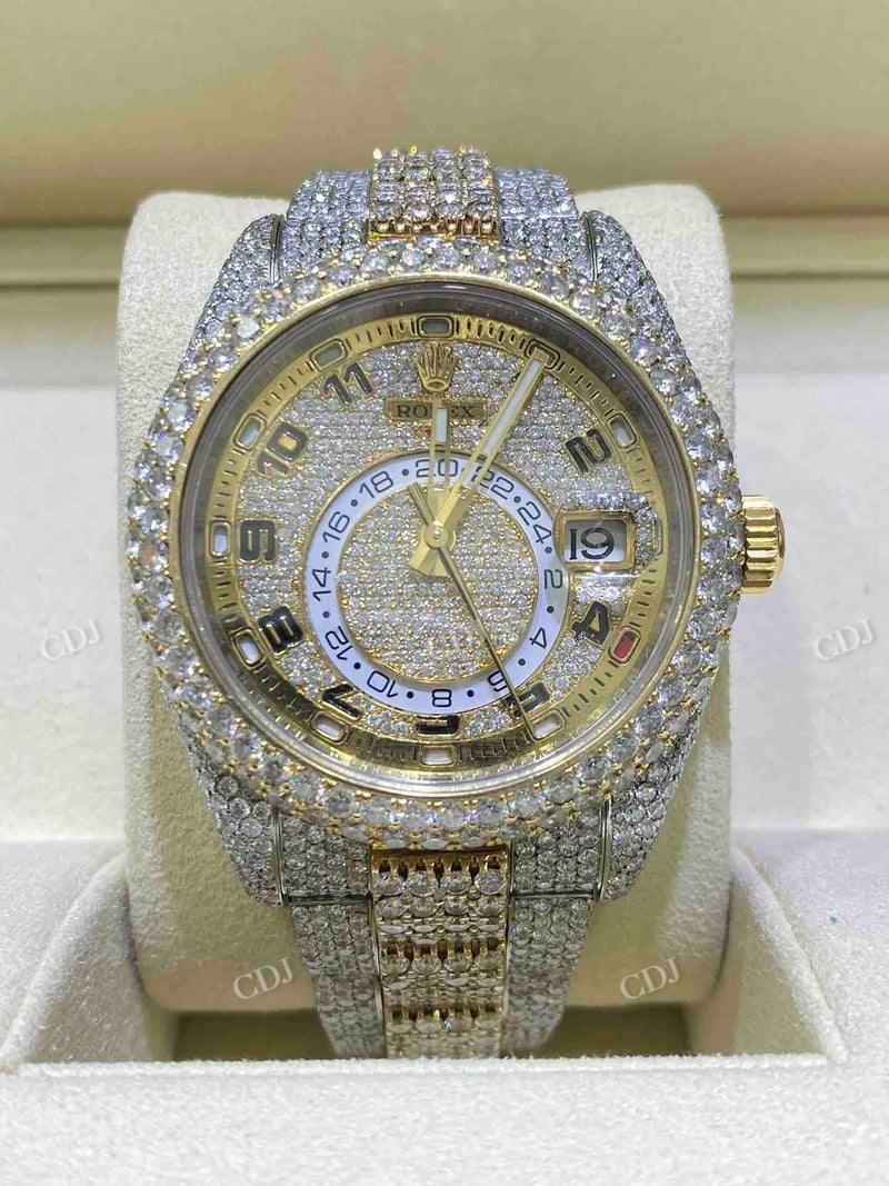 Yellow White Two Tone Rolex Sky Dweller Moissanite Watch for Men's customdiamjewel