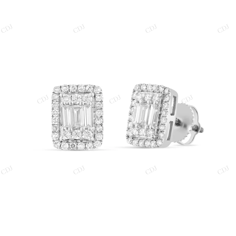 Baguette illusion Moissanite Diamond Stud Earrings Stud earrings CustomDiamJewel
