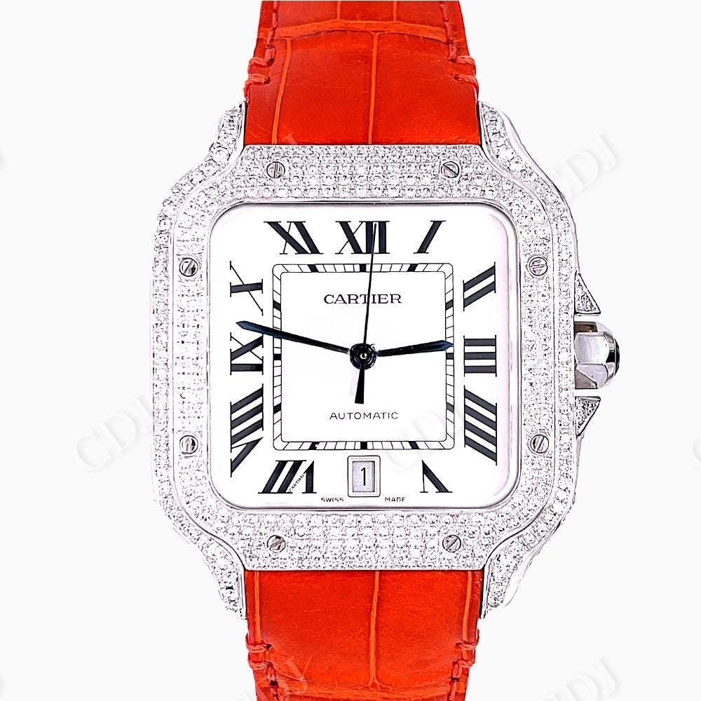 Small Diamond Orange Belt Cartier Moissanite Watch customdiamjewel