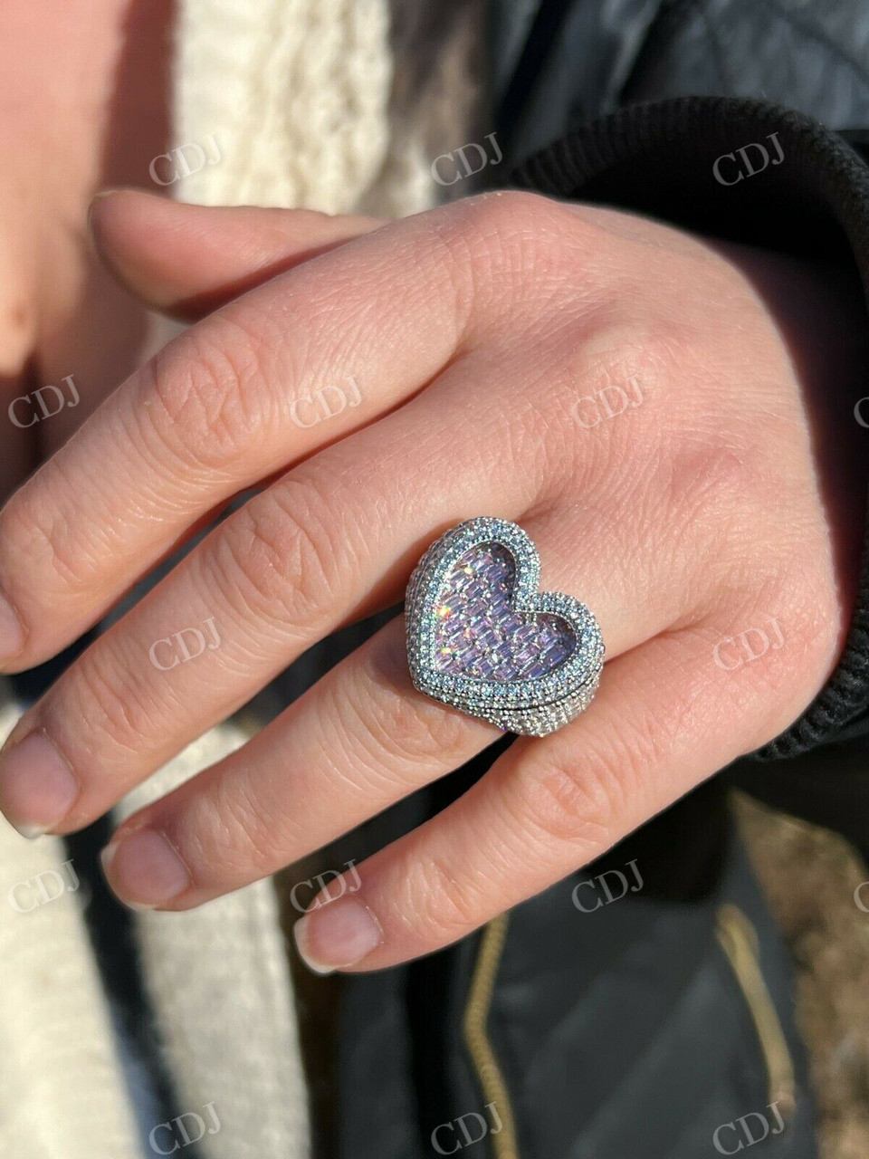 Baguette Diamond Heart Shape Iced Hip Hop Ring  customdiamjewel   