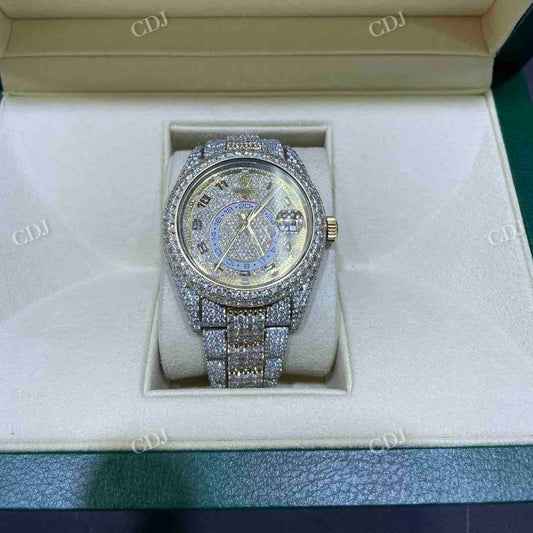 Yellow White Two Tone Rolex Sky Dweller Moissanite Watch for Men's customdiamjewel