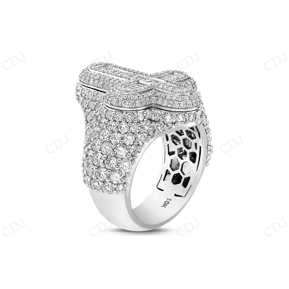 Sterling silver Moissanite Gold Plated Cross Baguette Diamond Ring hip hop jewelry CustomDiamJewel