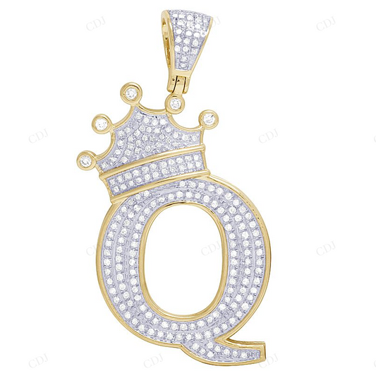 2" Natural Diamond Gold Initial Q Letter Pendant CustomDiamJewel
