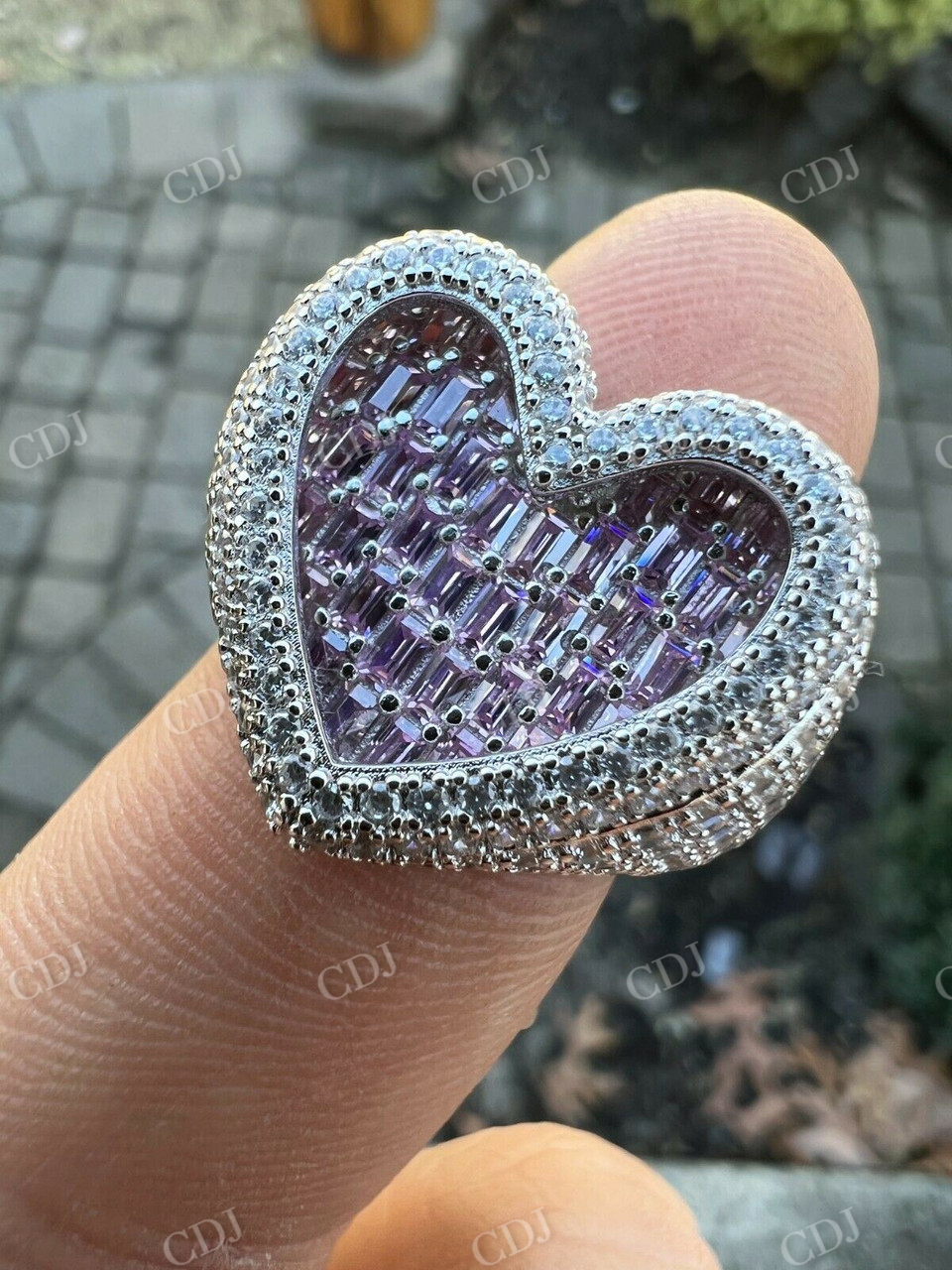 Baguette Diamond Heart Shape Iced Hip Hop Ring  customdiamjewel   
