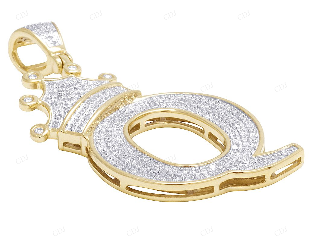 2" Natural Diamond Gold Initial Q Letter Pendant CustomDiamJewel