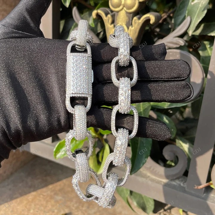 VVS1 Moissanite 925 Sterling Silver link Chain Gift For Him CustomDiamJewel