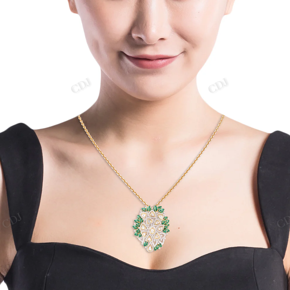 Sterling Silver Green Leaf Diamond Moissanite Pendant hip hop jewelry CustomDiamJewel