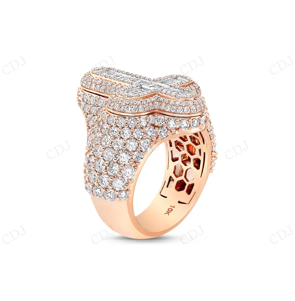 Sterling silver Moissanite Gold Plated Cross Baguette Diamond Ring hip hop jewelry CustomDiamJewel