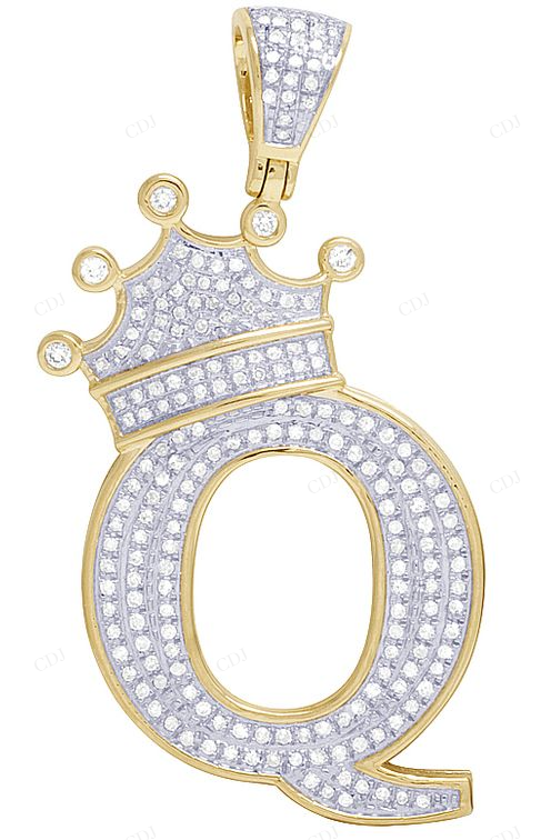 2" Natural Diamond Gold Initial Q Letter Pendant CustomDiamJewel