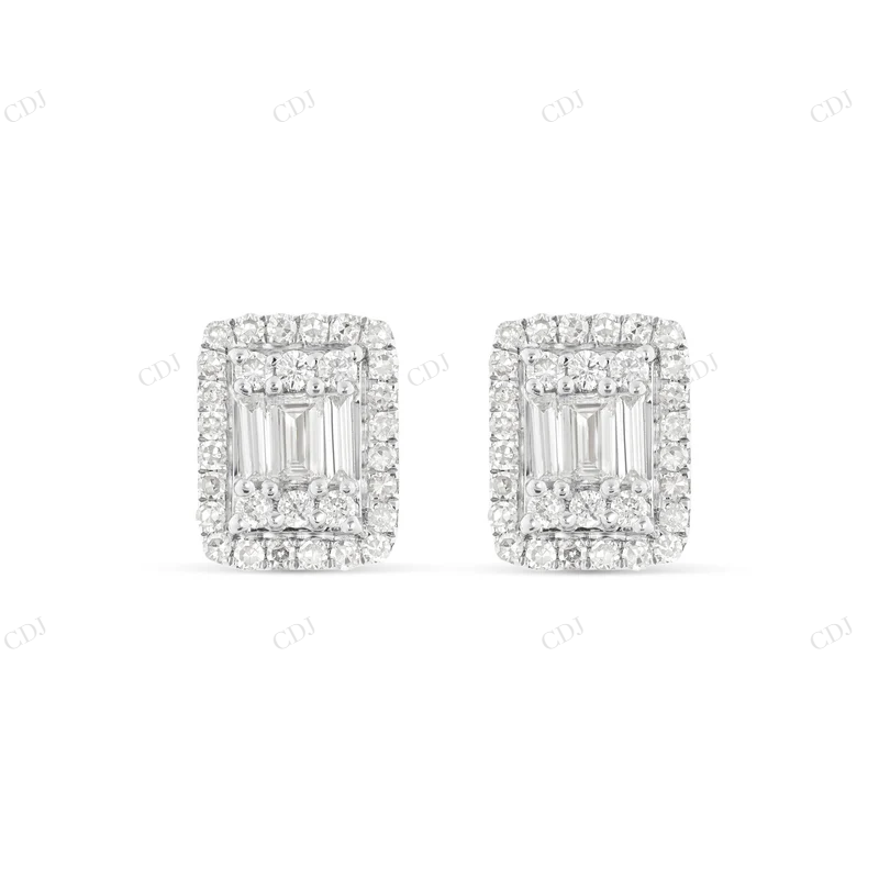 Baguette illusion Moissanite Diamond Stud Earrings Stud earrings CustomDiamJewel
