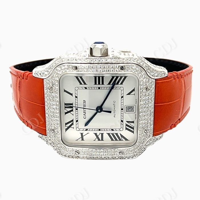 Small Diamond Orange Belt Cartier Moissanite Watch customdiamjewel