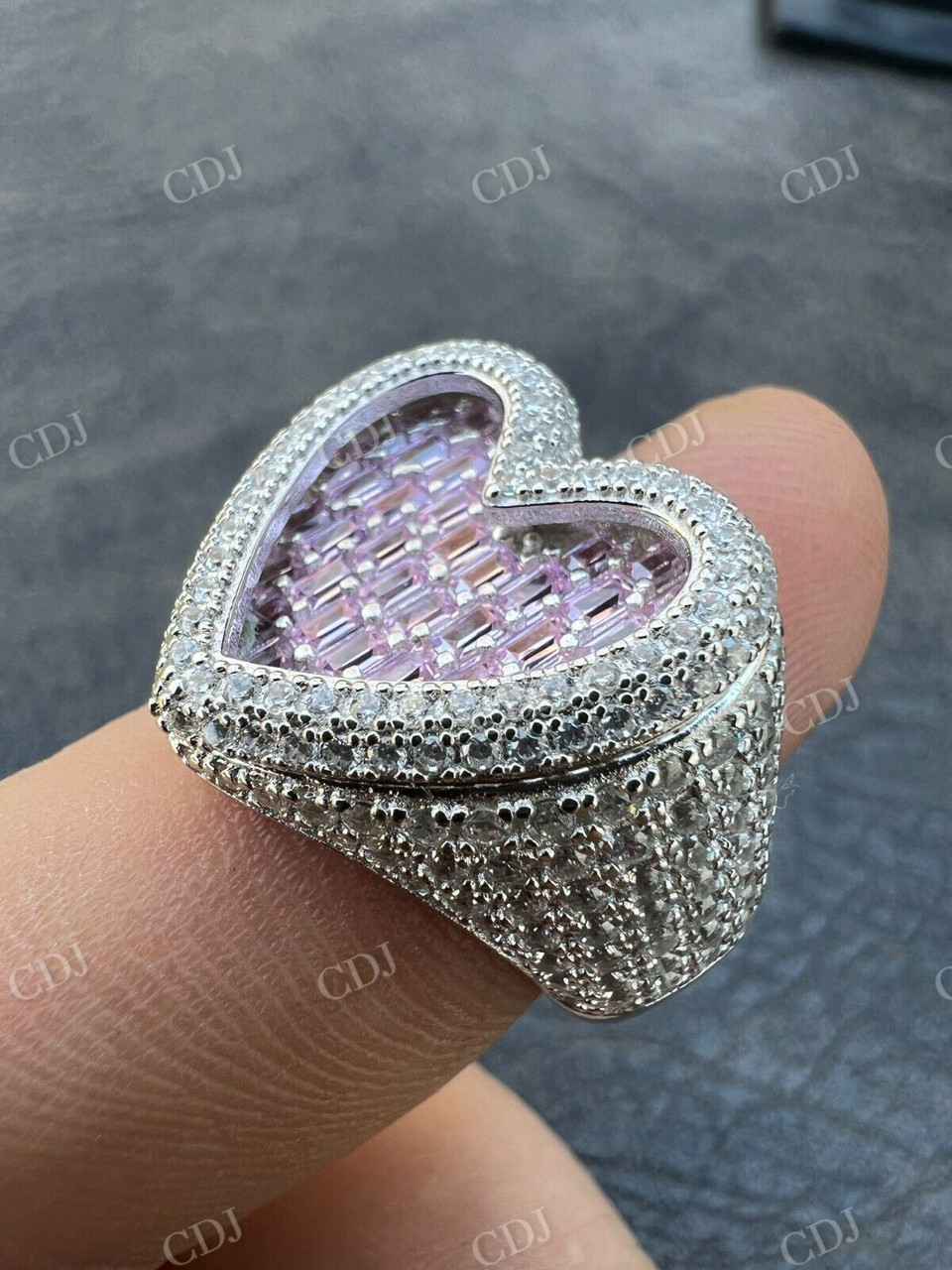 Baguette Diamond Heart Shape Iced Hip Hop Ring  customdiamjewel   