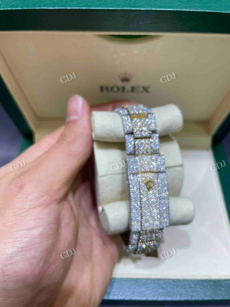 Yellow White Two Tone Rolex Sky Dweller Moissanite Watch for Men's customdiamjewel