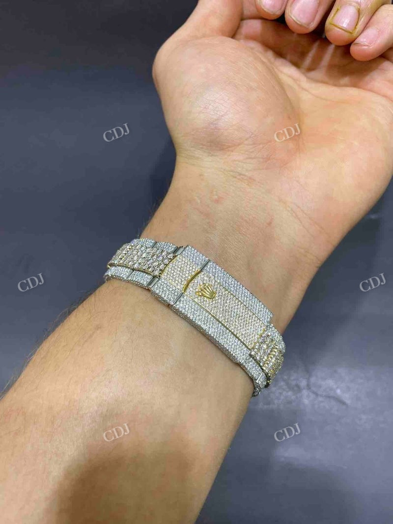 Yellow White Two Tone Rolex Sky Dweller Moissanite Watch for Men's customdiamjewel