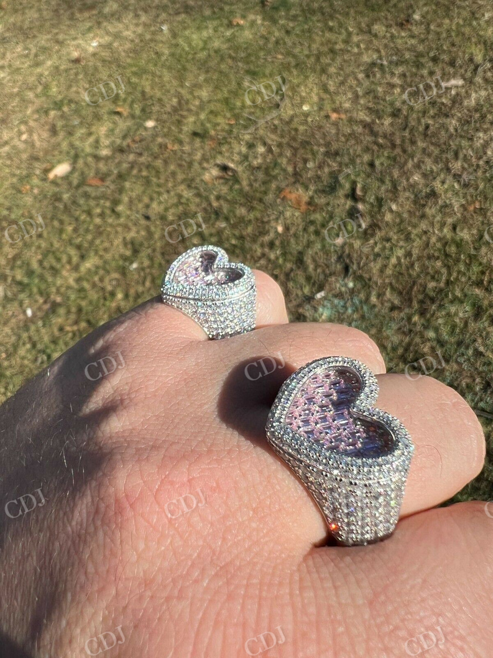 Baguette Diamond Heart Shape Iced Hip Hop Ring  customdiamjewel   