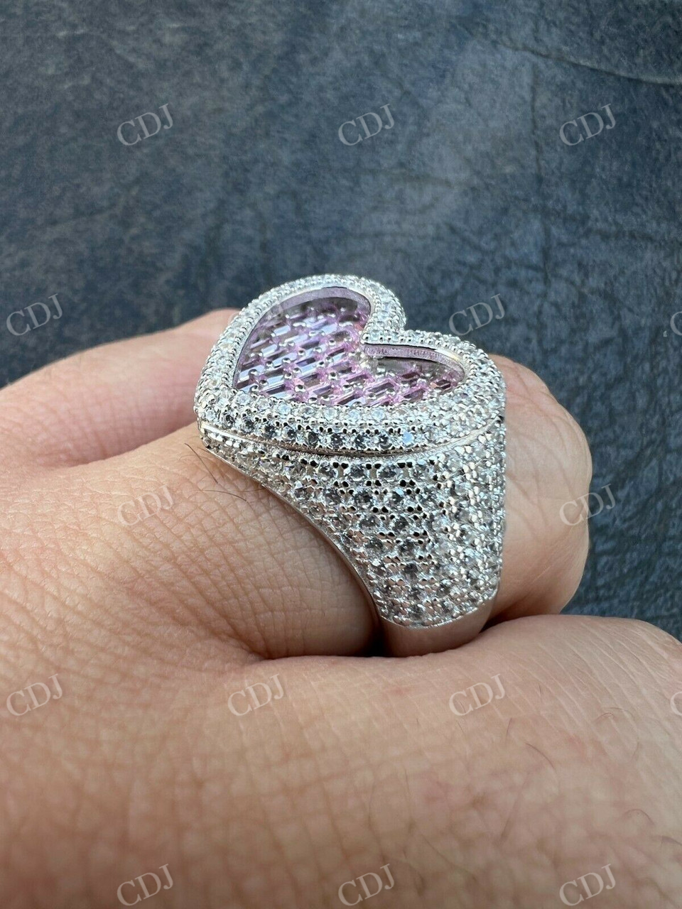 Baguette Diamond Heart Shape Iced Hip Hop Ring  customdiamjewel   