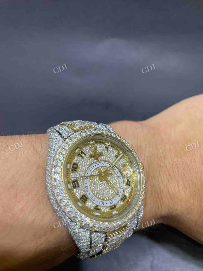 Yellow White Two Tone Rolex Sky Dweller Moissanite Watch for Men's customdiamjewel