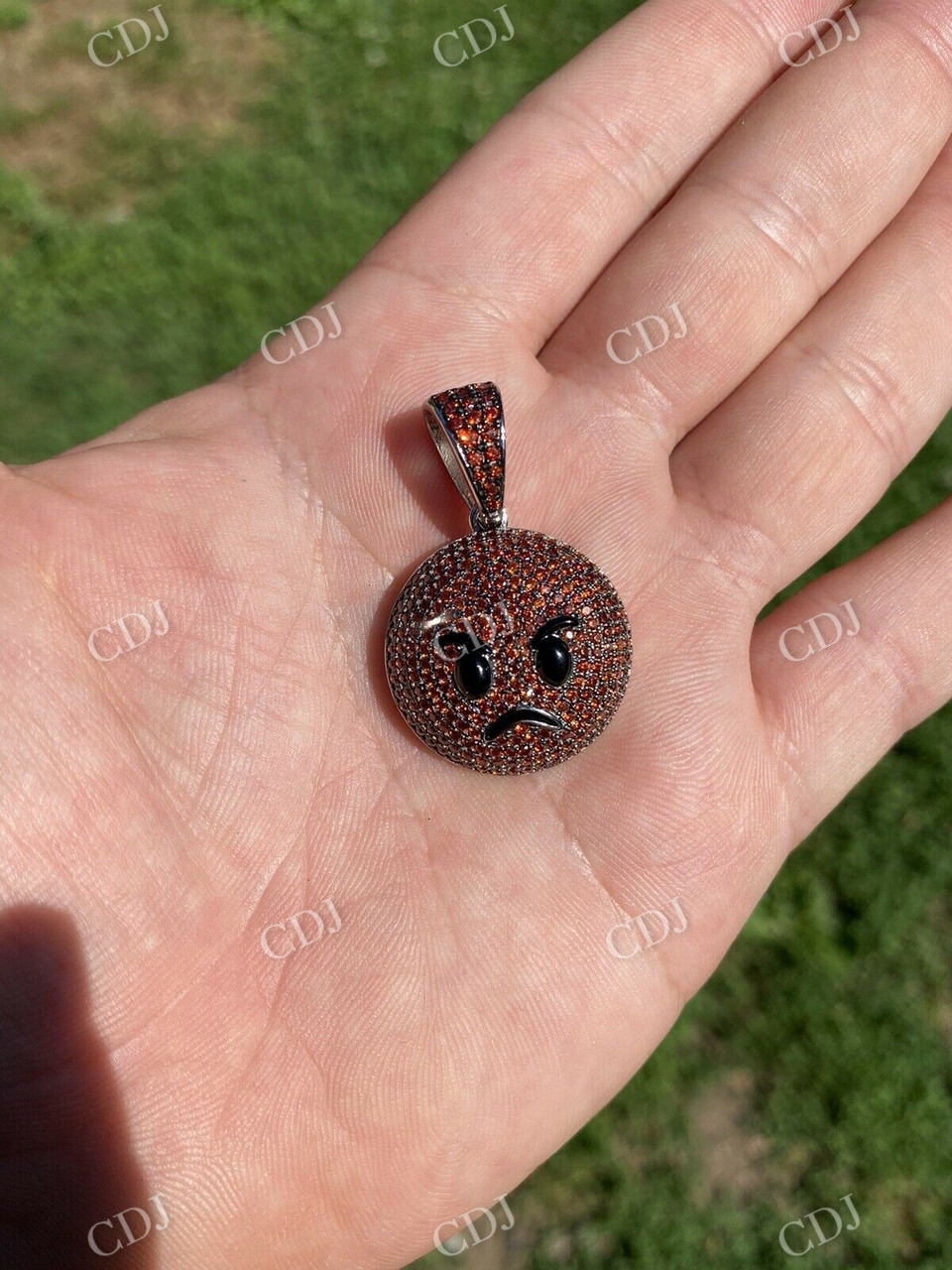 925 Silver Angry Red Face Emoji Pendant  customdiamjewel   