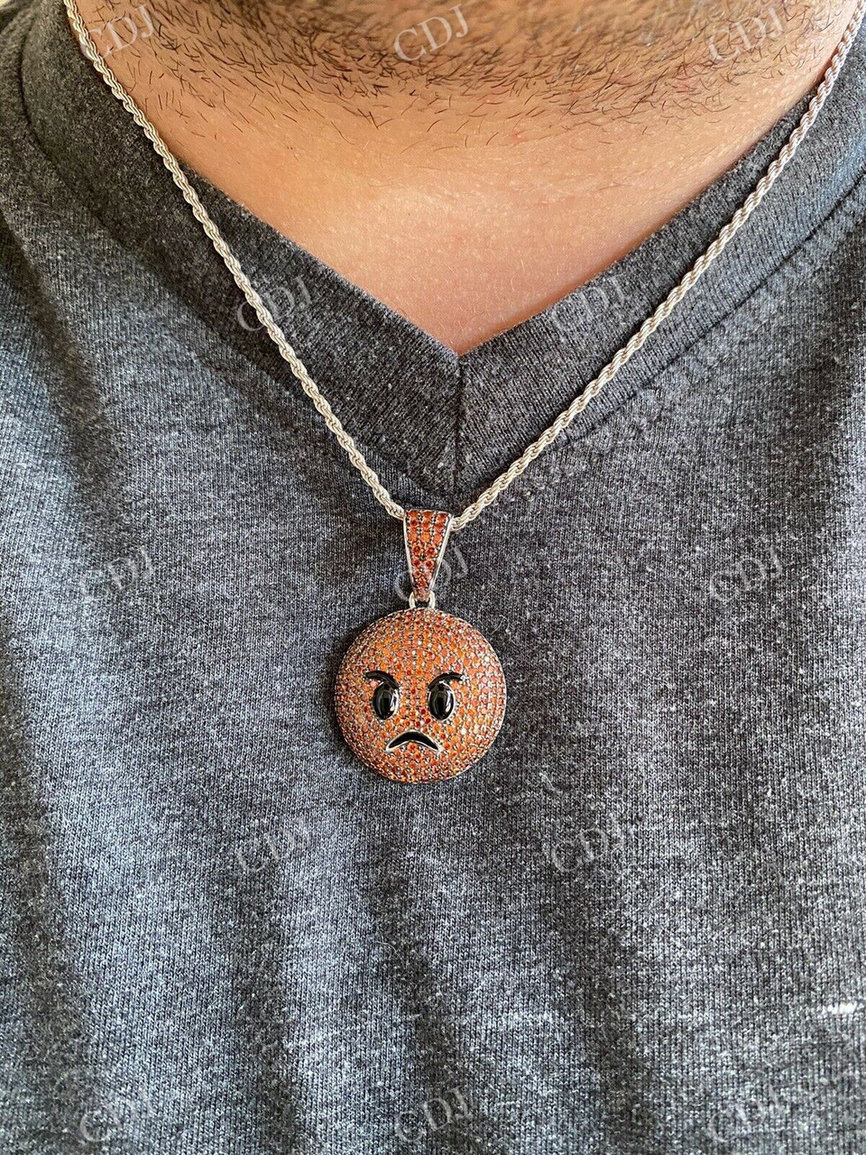 925 Silver Angry Red Face Emoji Pendant  customdiamjewel   