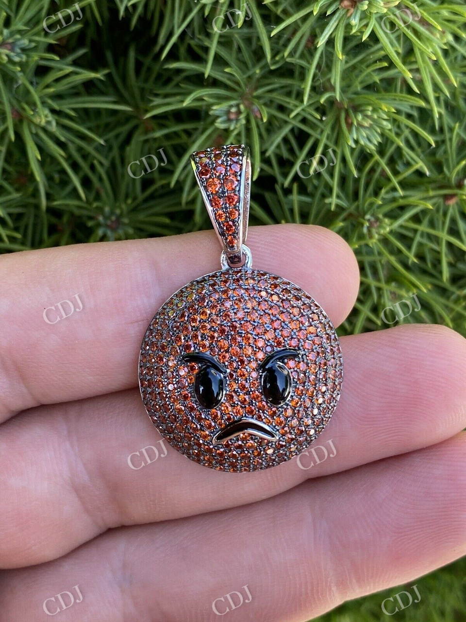 925 Silver Angry Red Face Emoji Pendant  customdiamjewel   