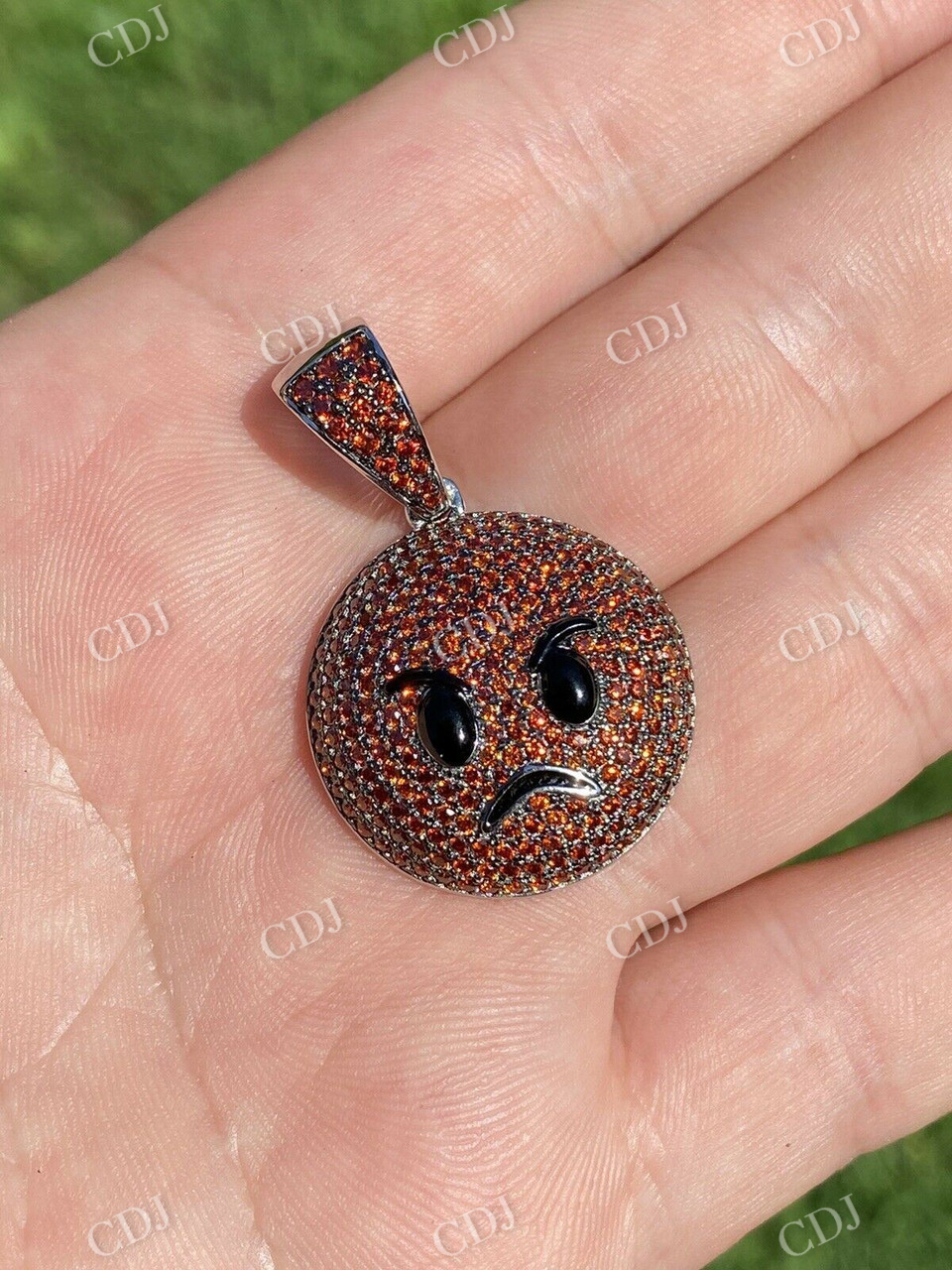 925 Silver Angry Red Face Emoji Pendant  customdiamjewel   
