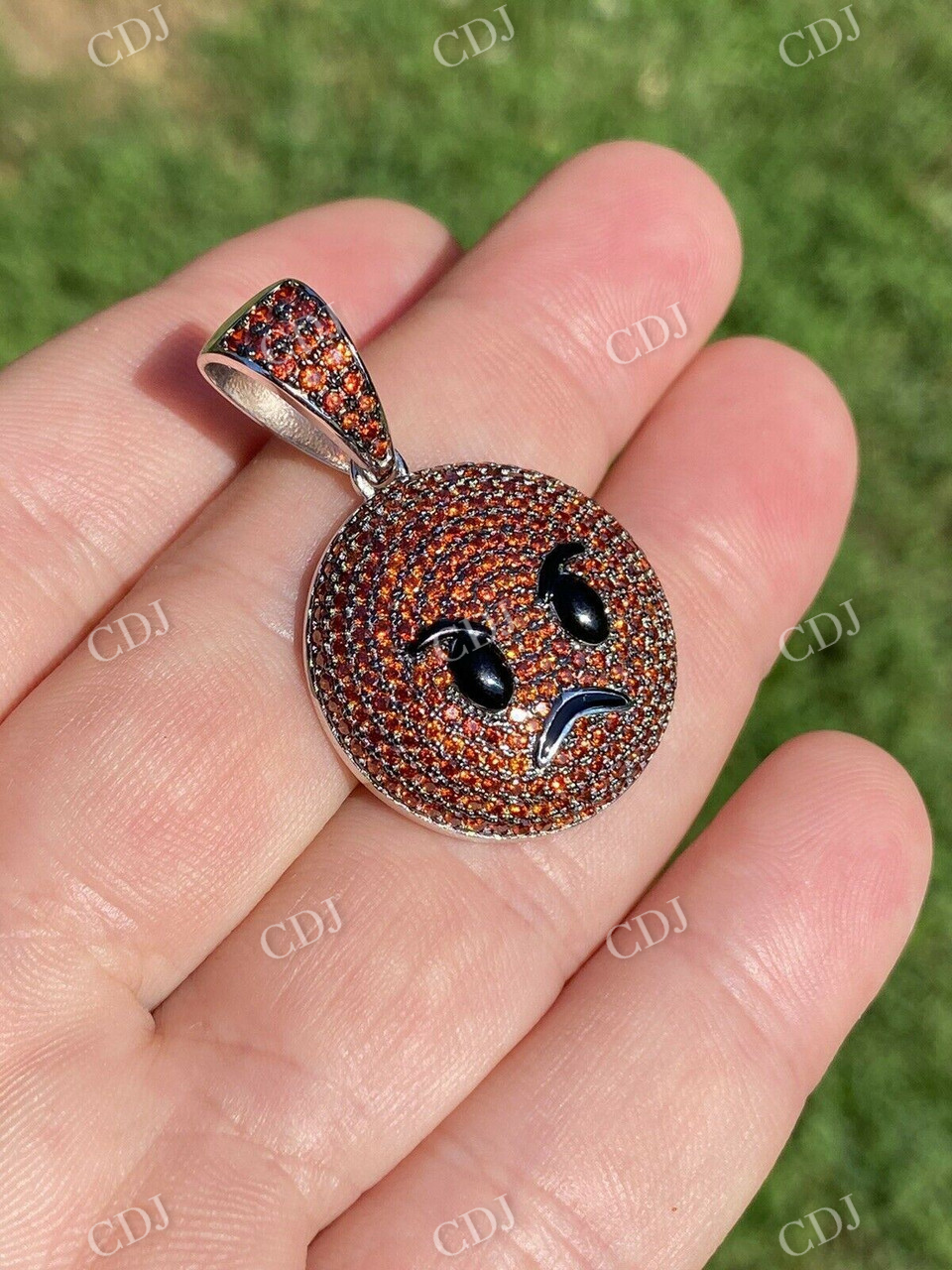 925 Silver Angry Red Face Emoji Pendant  customdiamjewel   
