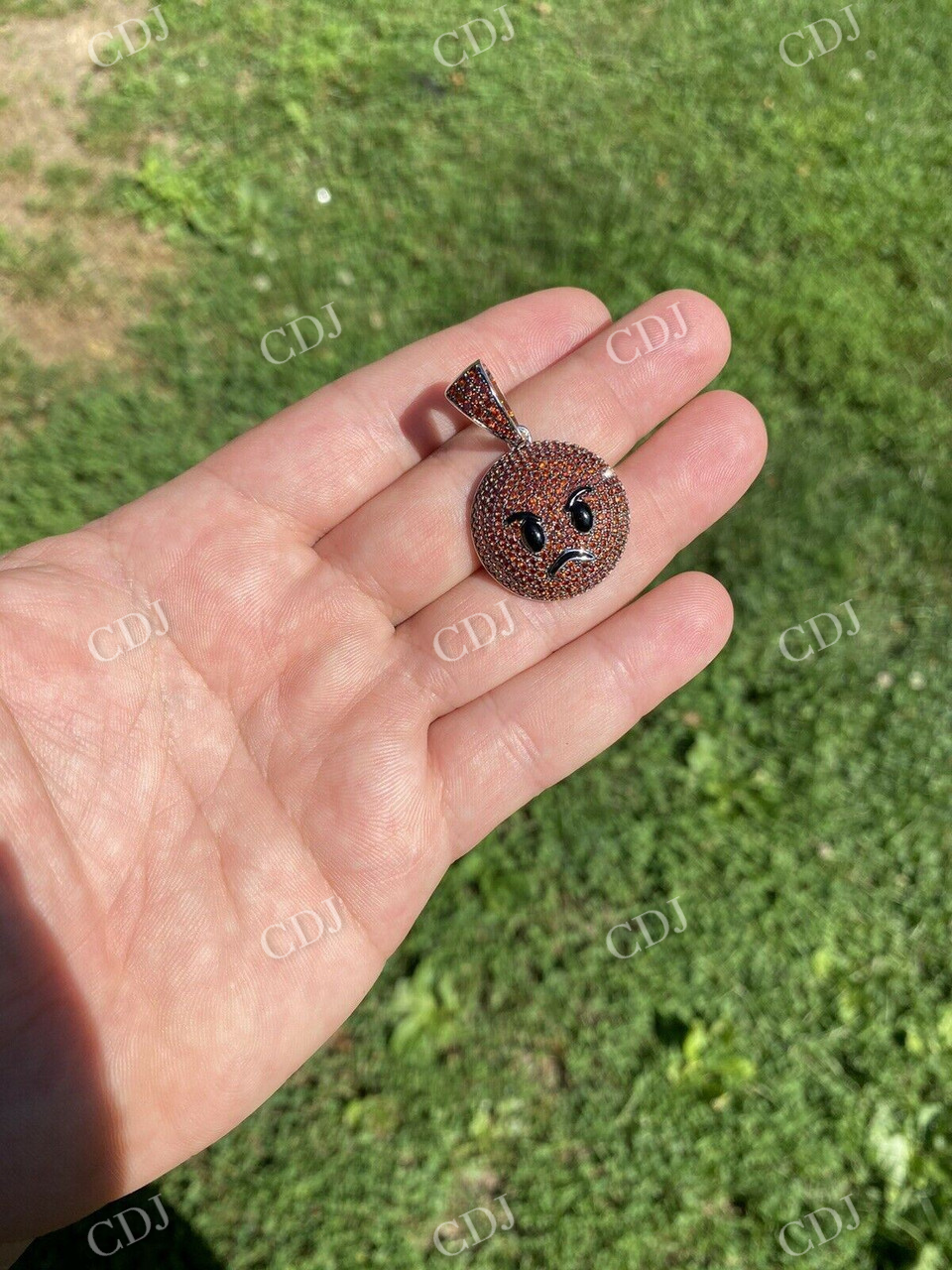 925 Silver Angry Red Face Emoji Pendant  customdiamjewel   