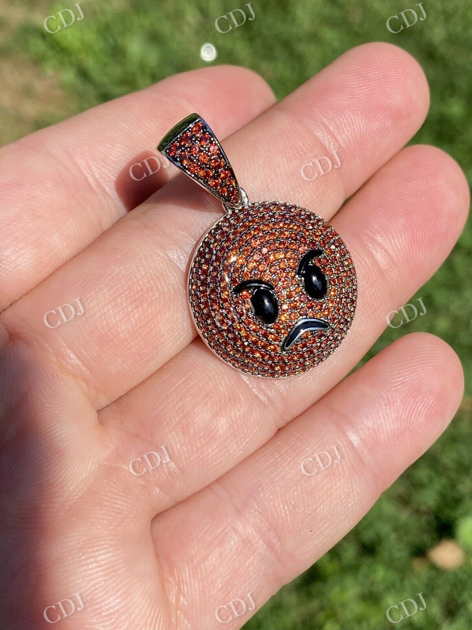 925 Silver Angry Red Face Emoji Pendant  customdiamjewel   