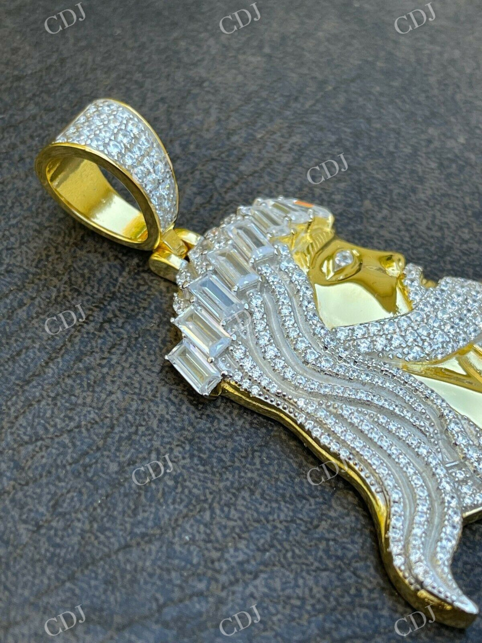 14k Gold Jesus Piece Iced Hip Hop Pendant  customdiamjewel   
