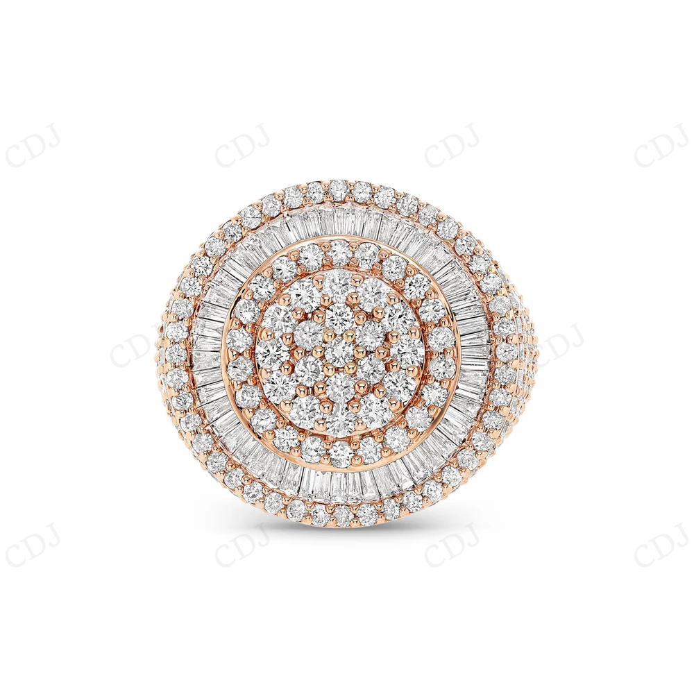 18kt Yellow Gold Circle Halo Baguette Diamond Moissanite Ring hip hop jewelry CustomDiamJewel