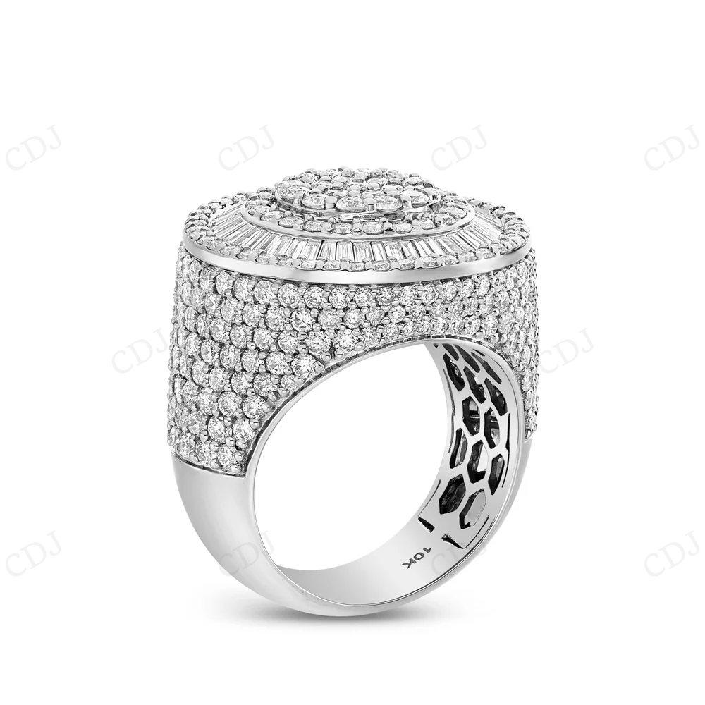 18kt Yellow Gold Circle Halo Baguette Diamond Moissanite Ring hip hop jewelry CustomDiamJewel