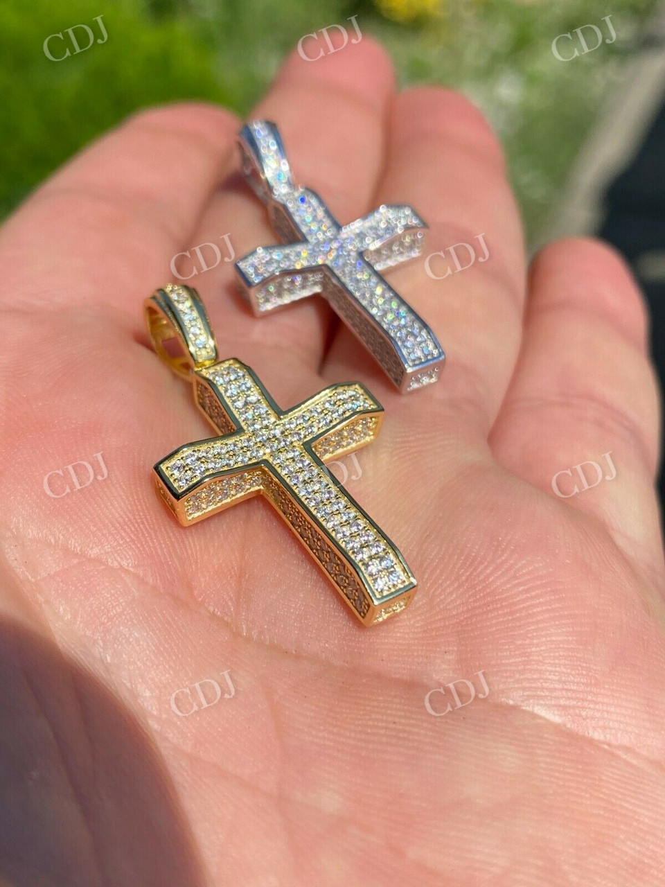 1" Iced Diamond Cross Pendant  customdiamjewel   