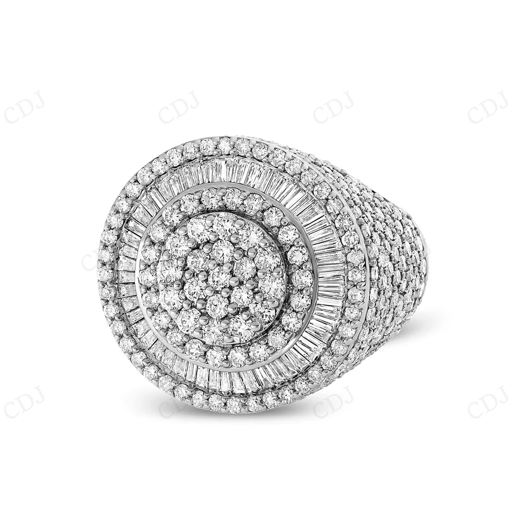 18kt Yellow Gold Circle Halo Baguette Diamond Moissanite Ring hip hop jewelry CustomDiamJewel