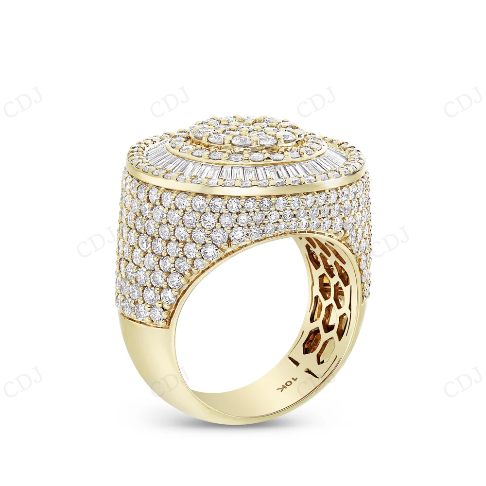 18kt Yellow Gold Circle Halo Baguette Diamond Moissanite Ring hip hop jewelry CustomDiamJewel