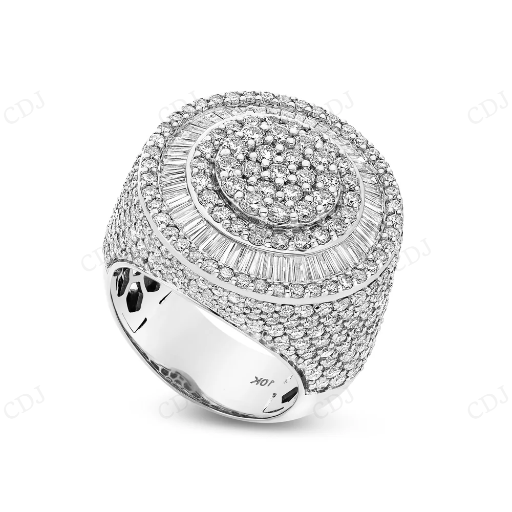 18kt Yellow Gold Circle Halo Baguette Diamond Moissanite Ring hip hop jewelry CustomDiamJewel