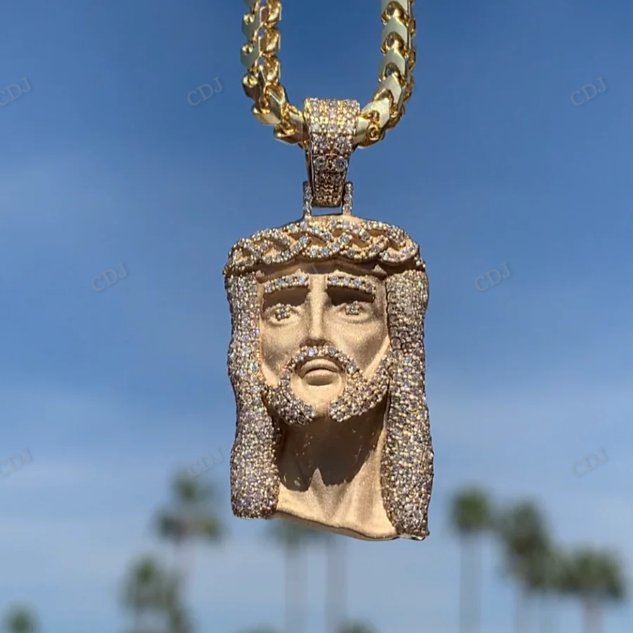 Custom Round Cut Diamond Jesus Pendant hip hop jewelry CustomDiamJewel