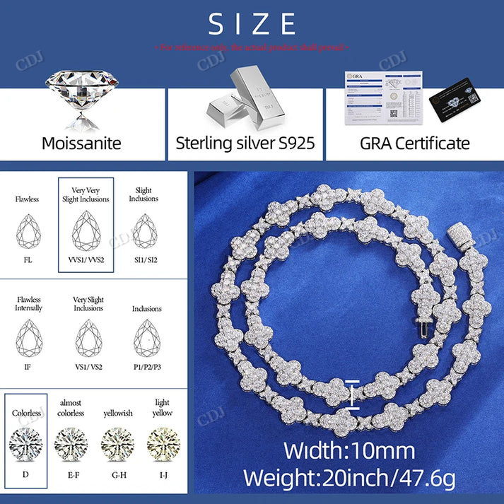 10mm S925 Moissanite Cross Stationed Star Link Tennis Chain hip hop jewelry CustomDiamJewel