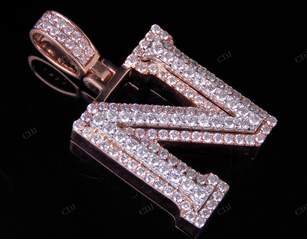 1.5CTW Solid Gold Real Diamond initial 'N' Letter Pendant CustomDiamJewel